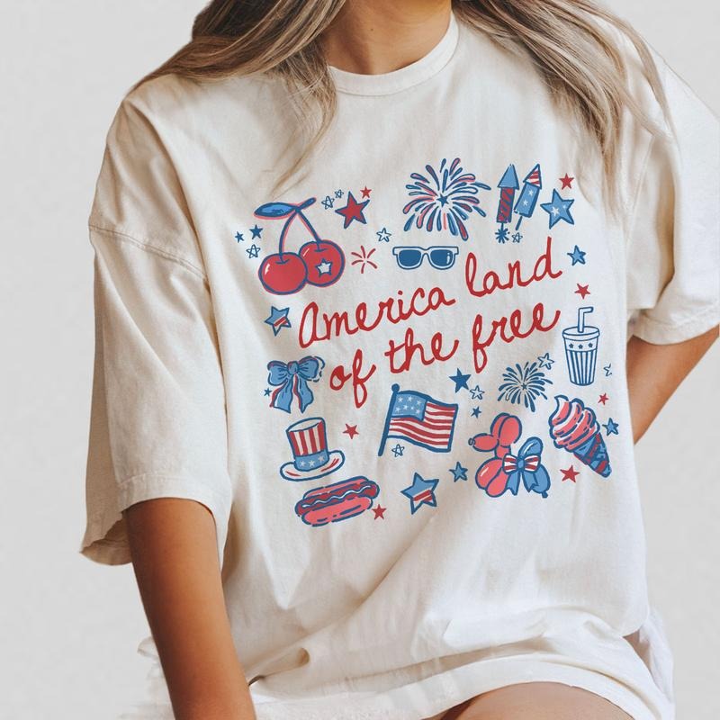 4th of July shirt, America Land of The Free, Summer Patriotic Shirt for Women, America 1776 T-shirt, Red White Blue, USA Flag TShirt, America Shirt Women, Summer Patriotic Tee, Coquette Flag Gift