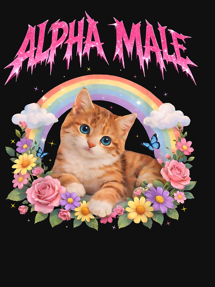 Alpha Male Funny Kitten Rainbow Floral Hilarious Cat Meme Cat Lovers by RDGNR Unisex T-shirt, Sweatshirt, Hoodie, Long Sleeve Tee