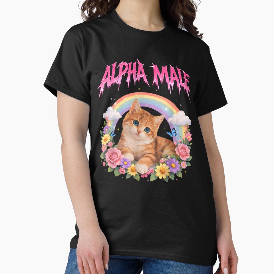 Alpha Male Funny Kitten Rainbow Floral Hilarious Cat Meme Cat Lovers by RDGNR Unisex T-shirt, Sweatshirt, Hoodie, Long Sleeve Tee